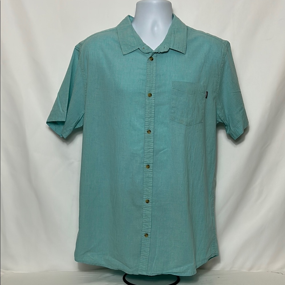 O’Neill Men's XL Teal Short Sleeve Casual Button Front Cotton Surfer Beach Shirt